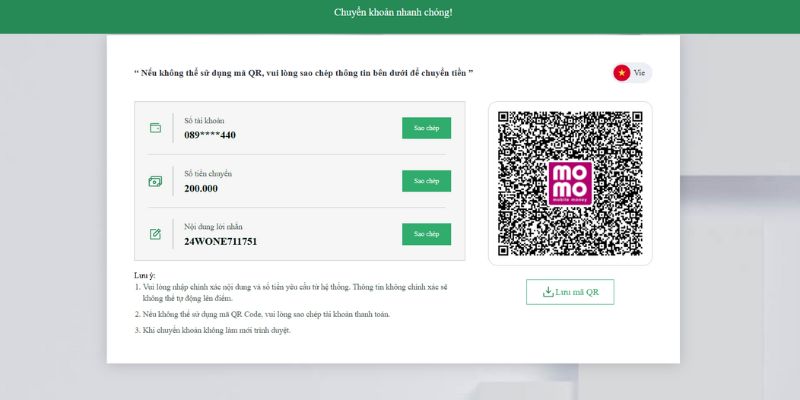 Bạn có thể thực hiện bằng cách quét QR với WW88